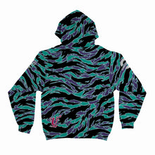 Load image into Gallery viewer, Neon Teal and Purple Beast Camo Unisex Hoodie Back