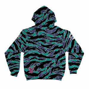 Neon Teal and Purple Beast Camo Unisex Hoodie Back