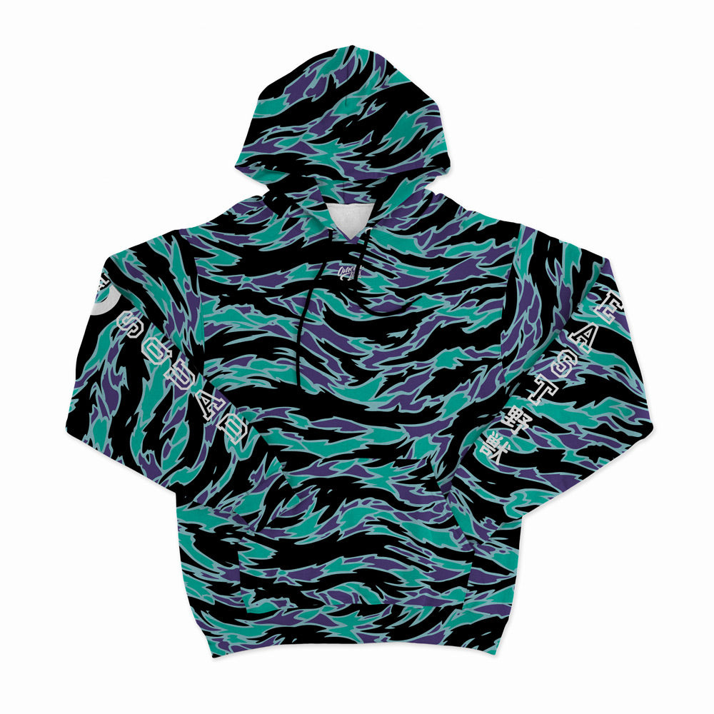 Neon Teal and Purple Beast Camo Unisex Hoodie Front